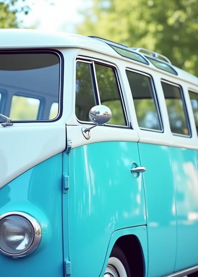 Restorasi kaca pada VW Combi klasik tahun 1970an, tampak seperti baru