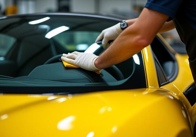 Perawatan dan pembersihan kaca pada supercar berwarna kuning